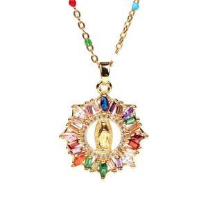 Colored Diamonds Virgin Mary Pendant & Chain